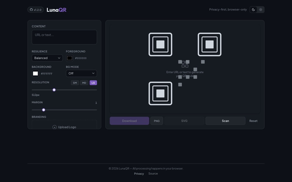 Luna QR website preview